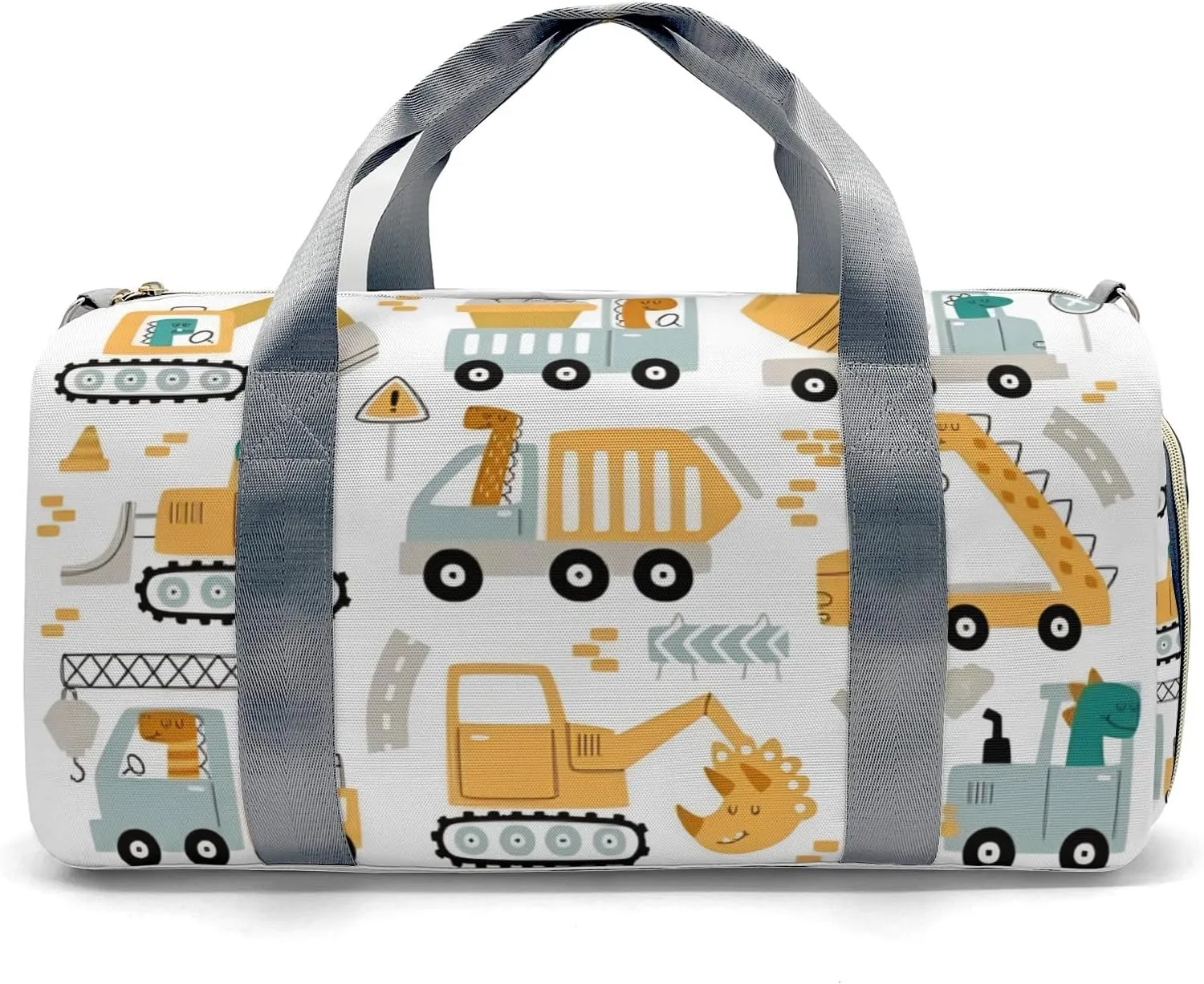 Personalized Sports Duffel Bags,Cute Work Bulldozer Truck Animals Custom Kids Duffle Bag for Boys Girls with Name,Lightweight Overnight Weekender Bag for Gymnastics Travel