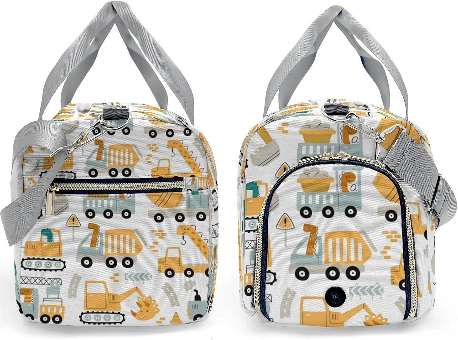 Personalized Sports Duffel Bags,Cute Work Bulldozer Truck Animals Custom Kids Duffle Bag for Boys Girls with Name,Lightweight Overnight Weekender Bag for Gymnastics Travel