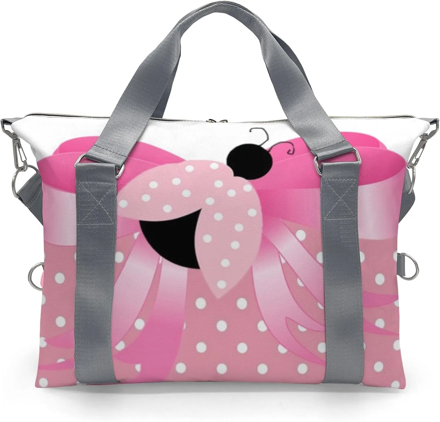 Personalized Sports Duffel Bags,Pink Dots Bow Ladybird Custom Kids Duffle Bag for Boys Girls with Name,Lightweight Overnight Weekender Bag for Gymnastics Travel