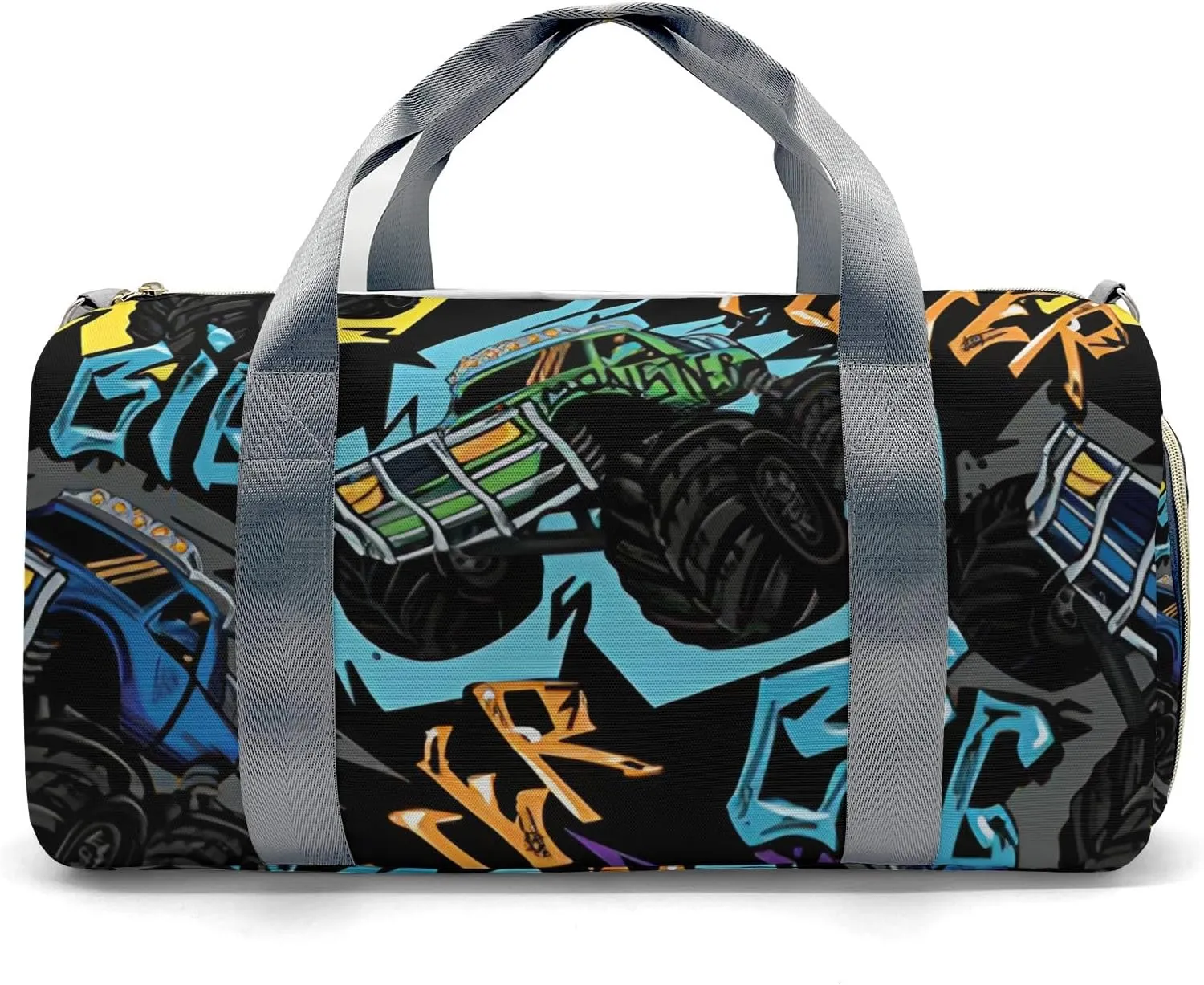 Personalized Sports Duffel Bags,Power Race Monster Truck Custom Kids Duffle Bag for Boys Girls with Name,Lightweight Overnight Weekender Bag for Gymnastics Travel