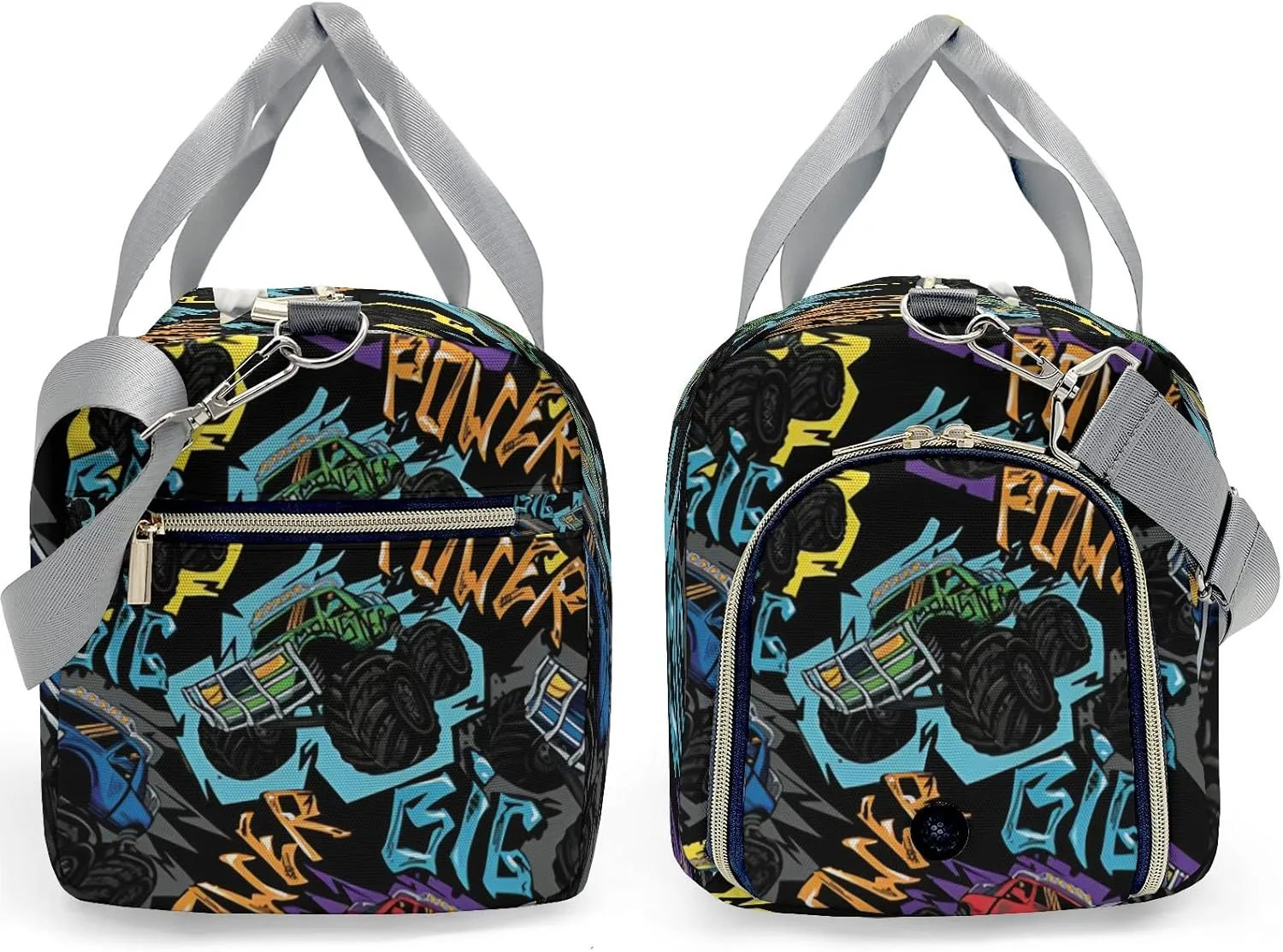 Personalized Sports Duffel Bags,Power Race Monster Truck Custom Kids Duffle Bag for Boys Girls with Name,Lightweight Overnight Weekender Bag for Gymnastics Travel