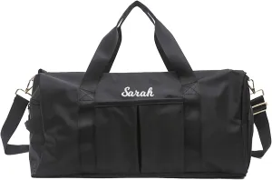 Personalized Travel Bag for Women, Bridesmaid Gift Bag, Weekender Bag with Embroidered Name, Monogram Overnight Duffle Bag with Shoe Compartment and Wet Pocket for Airplane,Gym,Dance,Overnight (Black)