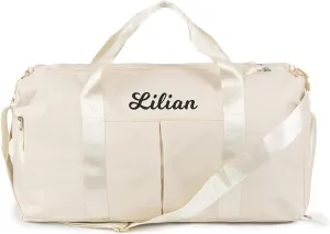 Personalized Travel Bag for Women, Bridesmaid Gift Bag, Weekender Bag with Embroidered Name, Monogram Overnight Duffle Bag with Shoe Compartment and Wet Pocket for Airplane,Gym,Dance,Overnight (Cream)