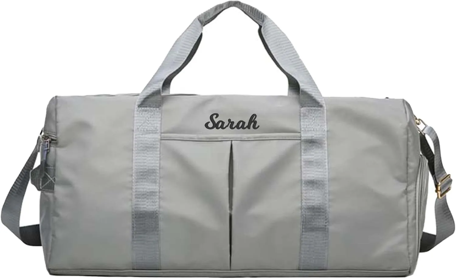 Personalized Travel Bag for Women, Bridesmaid Gift Bag, Weekender Bag with Embroidered Name, Monogram Overnight Duffle Bag with Shoe Compartment and Wet Pocket for Airplane,Gym,Dance,Overnight (Gray)