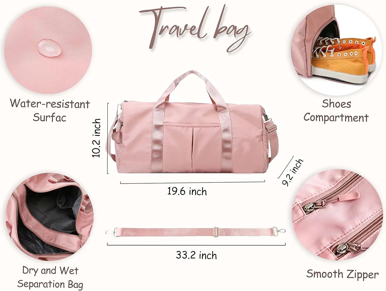 Personalized Travel Bag for Women, Bridesmaid Gift Bag, Weekender Bag with Embroidered Name, Monogram Overnight Duffle Bag with Shoe Compartment and Wet Pocket for Airplane,Gym,Dance,Overnight (Gray)