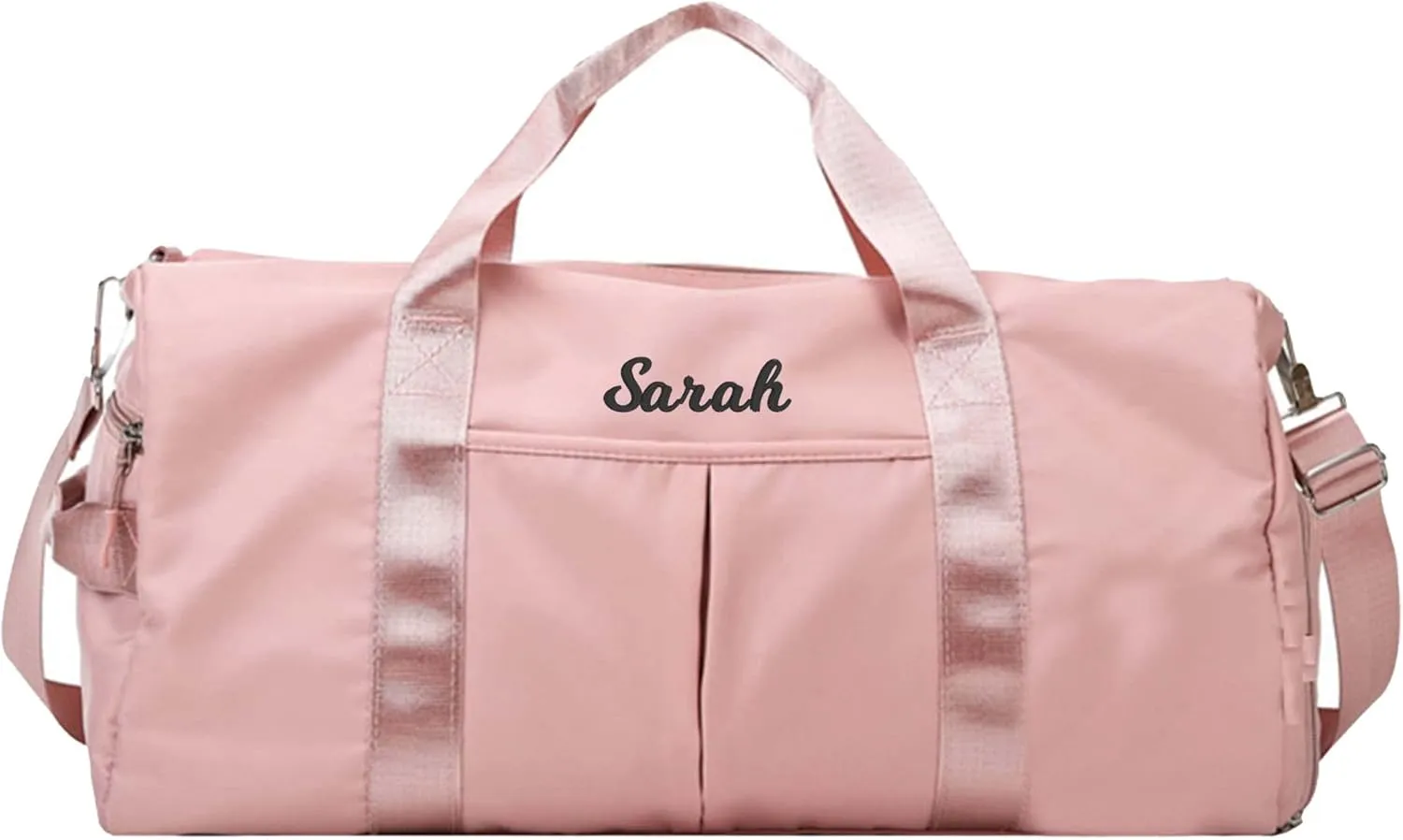 Personalized Travel Bag for Women, Bridesmaid Gift Bag, Weekender Bag with Embroidered Name, Monogram Overnight Duffle Bag with Shoe Compartment and Wet Pocket for Airplane,Gym,Dance,Overnight (Pink)