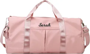 Personalized Travel Bag for Women, Bridesmaid Gift Bag, Weekender Bag with Embroidered Name, Monogram Overnight Duffle Bag with Shoe Compartment and Wet Pocket for Airplane,Gym,Dance,Overnight (Pink)