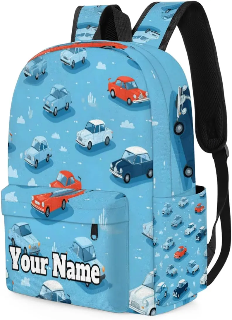 Personalized Vintage Car Preschool Toddler Backpack for Boys Girls Custom Kids Name Small Bookbags Kindergarten Elementary Backpack, Cars Print