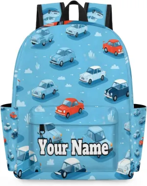 Personalized Vintage Car Preschool Toddler Backpack for Boys Girls Custom Kids Name Small Bookbags Kindergarten Elementary Backpack, Cars Print