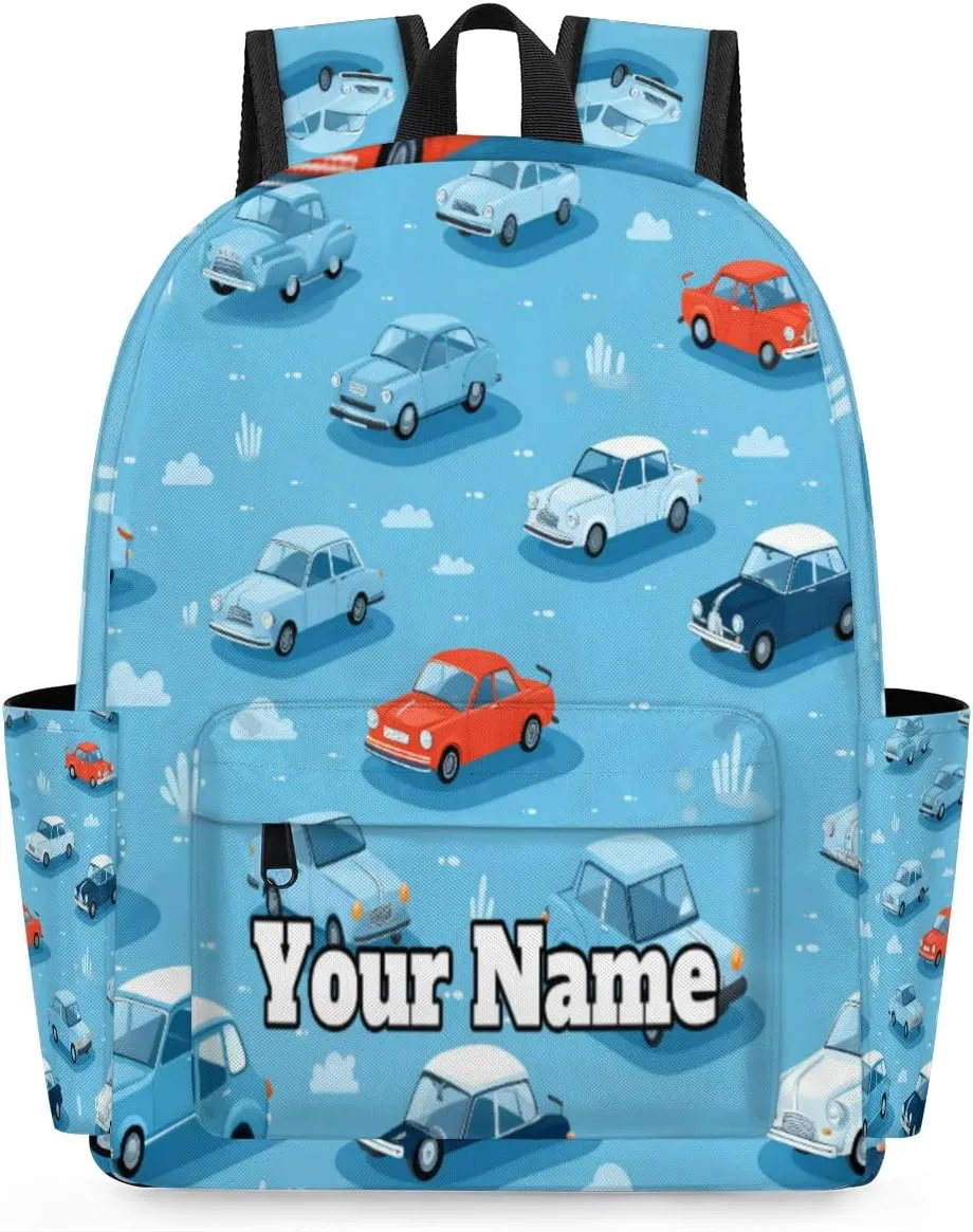 Personalized Vintage Car Preschool Toddler Backpack for Boys Girls Custom Kids Name Small Bookbags Kindergarten Elementary Backpack, Cars Print