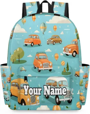 Personalized Vintage Cars Preschool Toddler Backpack for Boys Girls Custom Kids Name Small Bookbags Kindergarten Elementary Backpack, Car