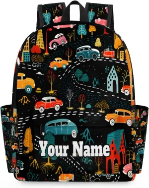 Personalized Vintage Cars Preschool Toddler Backpack for Boys Girls Custom Kids Name Small Bookbags Kindergarten Elementary Backpack, Cars