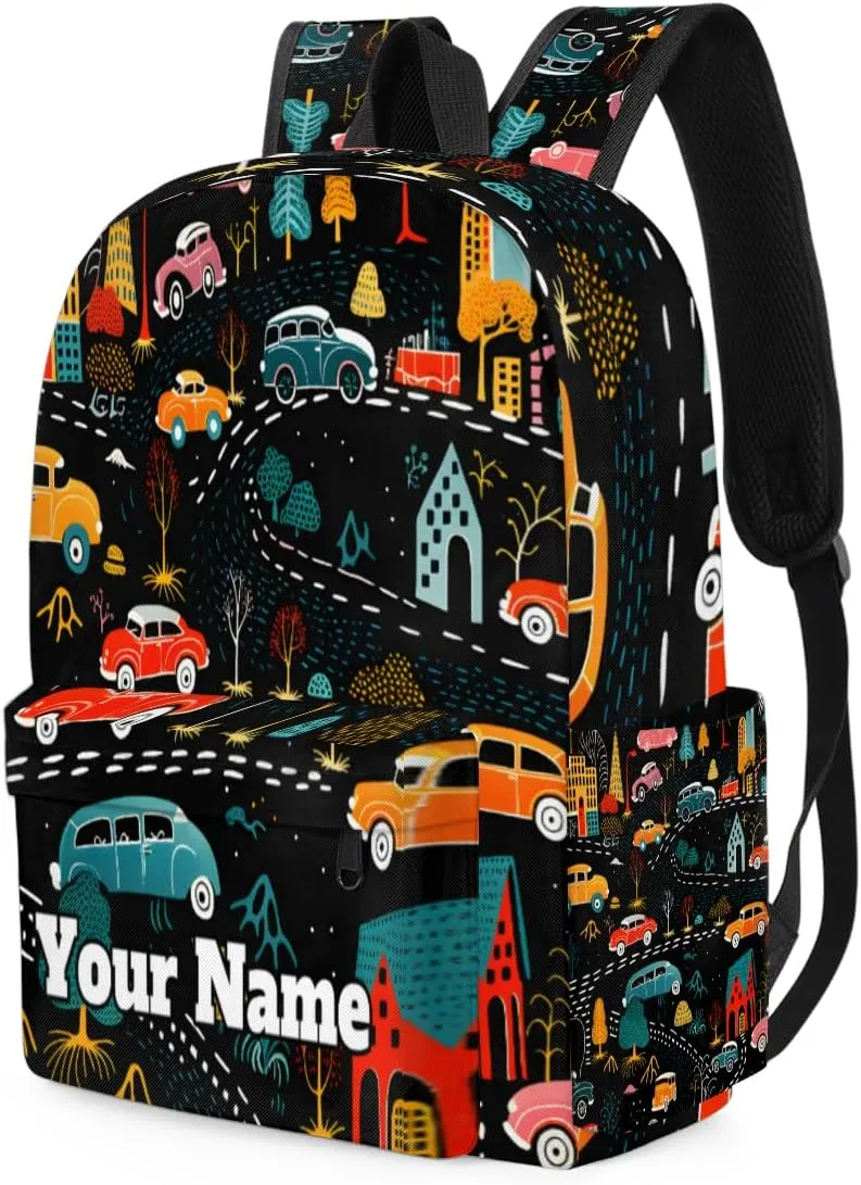 Personalized Vintage Cars Preschool Toddler Backpack for Boys Girls Custom Kids Name Small Bookbags Kindergarten Elementary Backpack, Cars