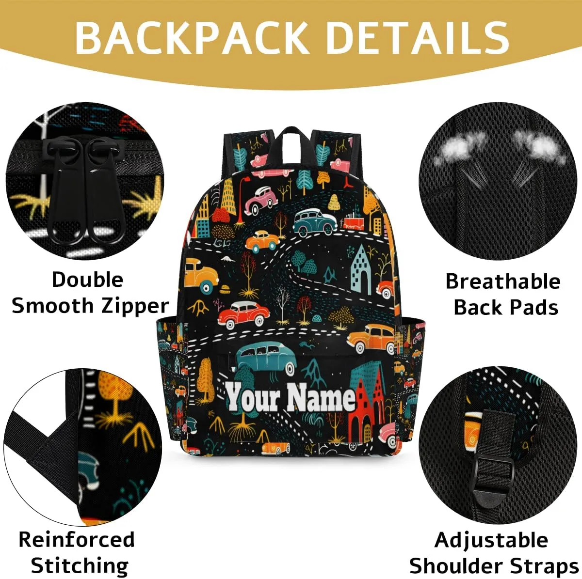 Personalized Vintage Cars Preschool Toddler Backpack for Boys Girls Custom Kids Name Small Bookbags Kindergarten Elementary Backpack, Cars