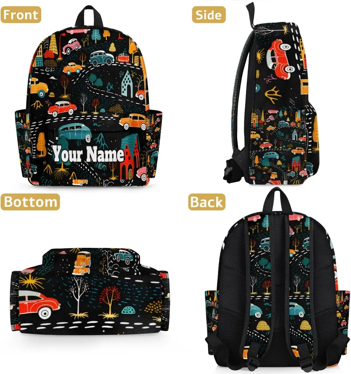Personalized Vintage Cars Preschool Toddler Backpack for Boys Girls Custom Kids Name Small Bookbags Kindergarten Elementary Backpack, Cars
