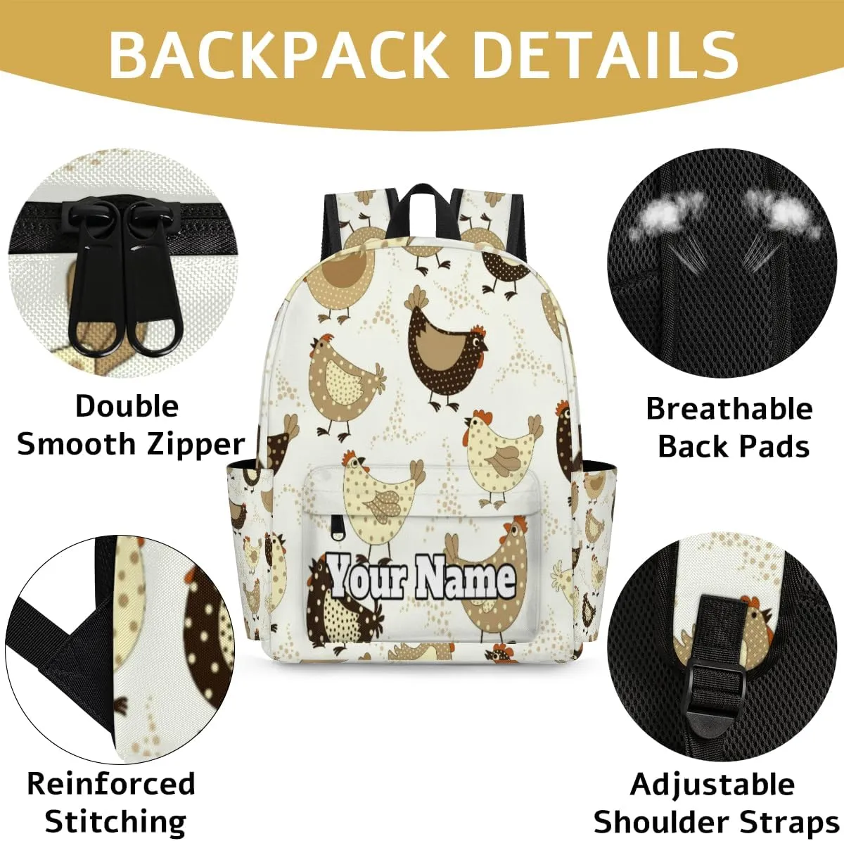 Personalized Vintage Rooster Preschool Toddler Backpack for Boys Girls Custom Kids Name Small Bookbags Kindergarten Elementary Backpack, Farm Roosters