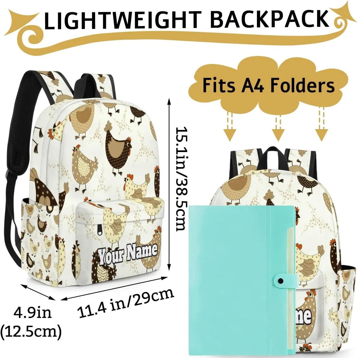 Personalized Vintage Rooster Preschool Toddler Backpack for Boys Girls Custom Kids Name Small Bookbags Kindergarten Elementary Backpack, Farm Roosters