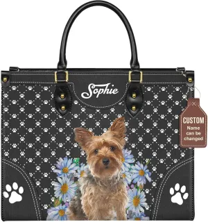 Personalized Yorkshire Terrier Dog Handbags, Custom Name Dog Leather Bags, Purses, Shoulder Bag, Gift For Dog Mom Dog Lover