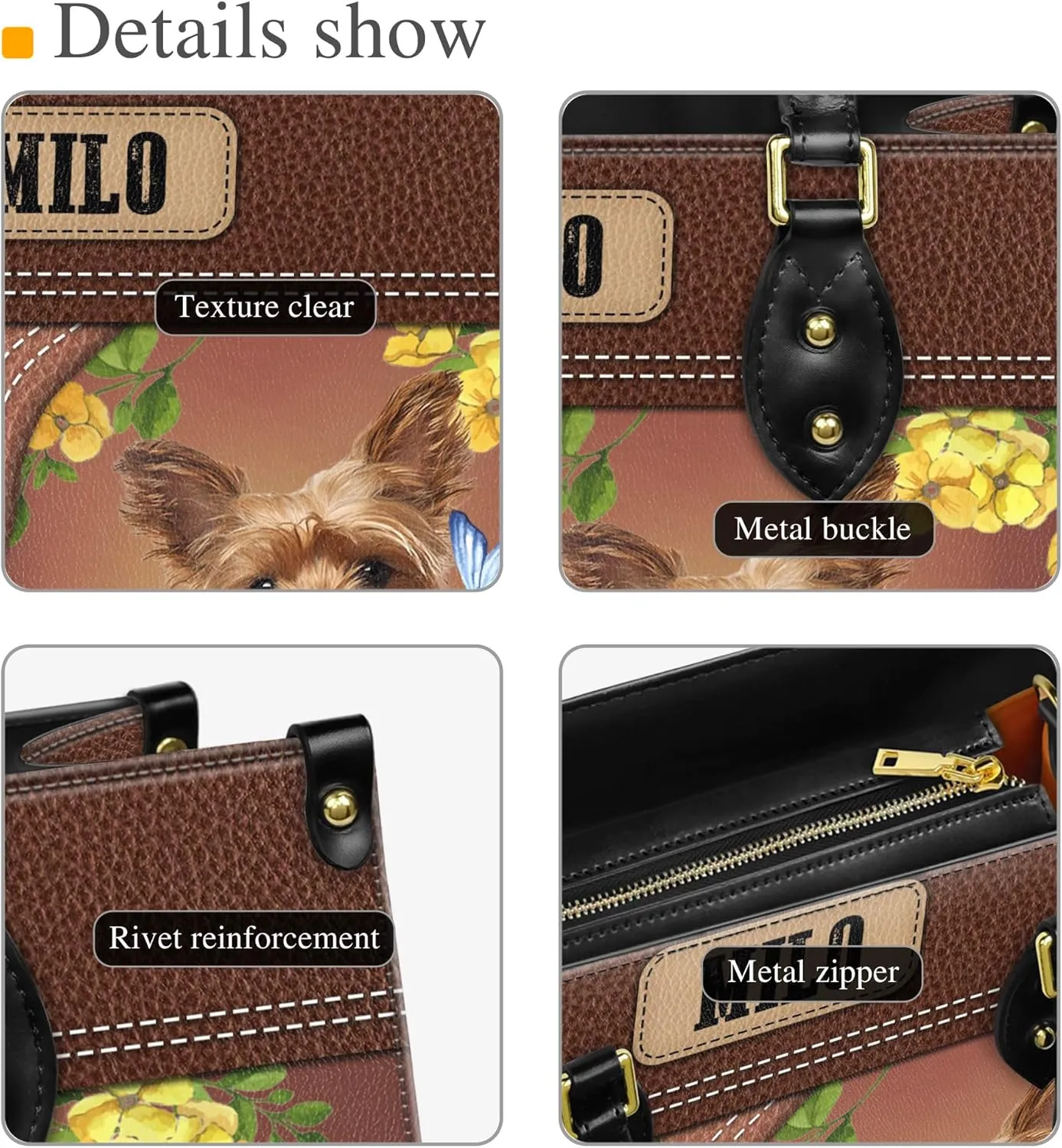 Personalized Yorkshire Terrier Dog Handbags, Custom Name Dog Leather Bags, Purses, Shoulder Bag, Gift For Dog Mom Dog Lover