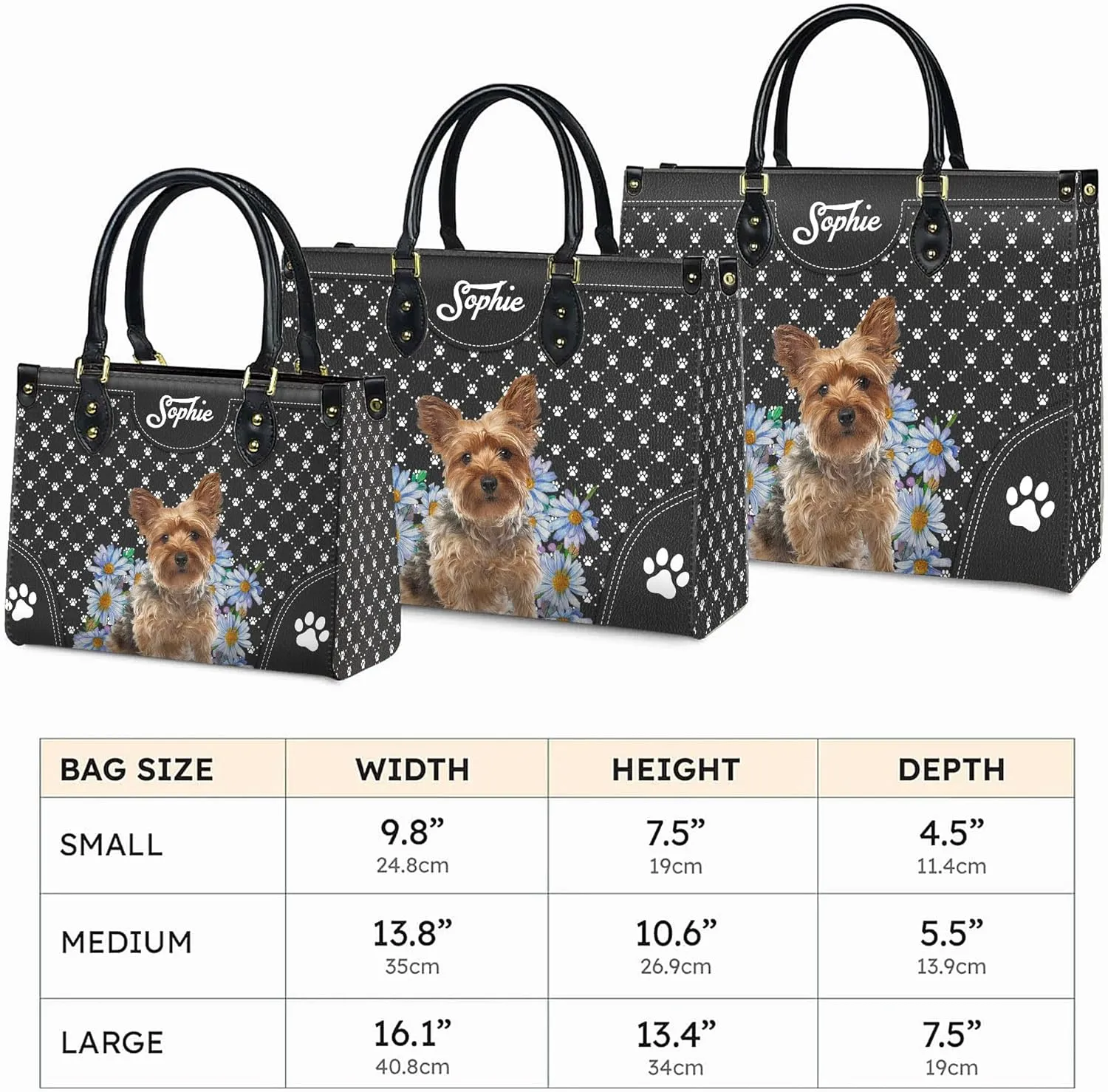 Personalized Yorkshire Terrier Dog Handbags, Custom Name Dog Leather Bags, Purses, Shoulder Bag, Gift For Dog Mom Dog Lover