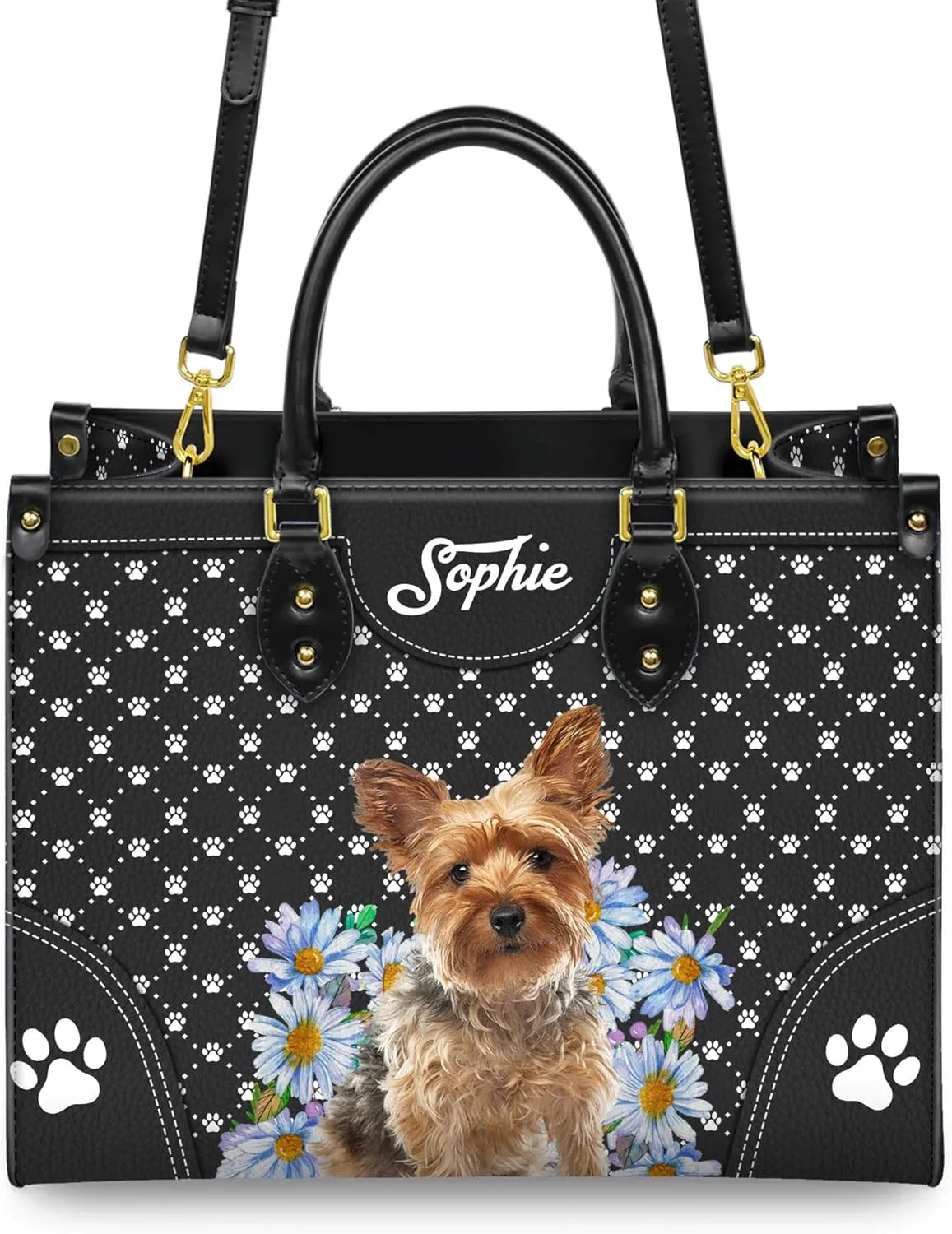 Personalized Yorkshire Terrier Dog Handbags, Custom Name Dog Leather Bags, Purses, Shoulder Bag, Gift For Dog Mom Dog Lover