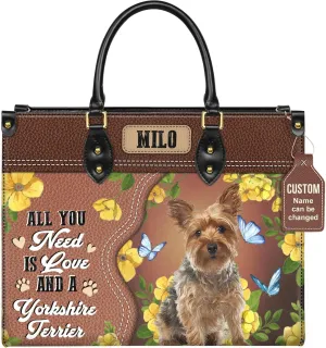 Personalized Yorkshire Terrier Dog Handbags, Custom Name Dog Leather Bags, Purses, Shoulder Bag, Gift For Dog Mom Dog Lover