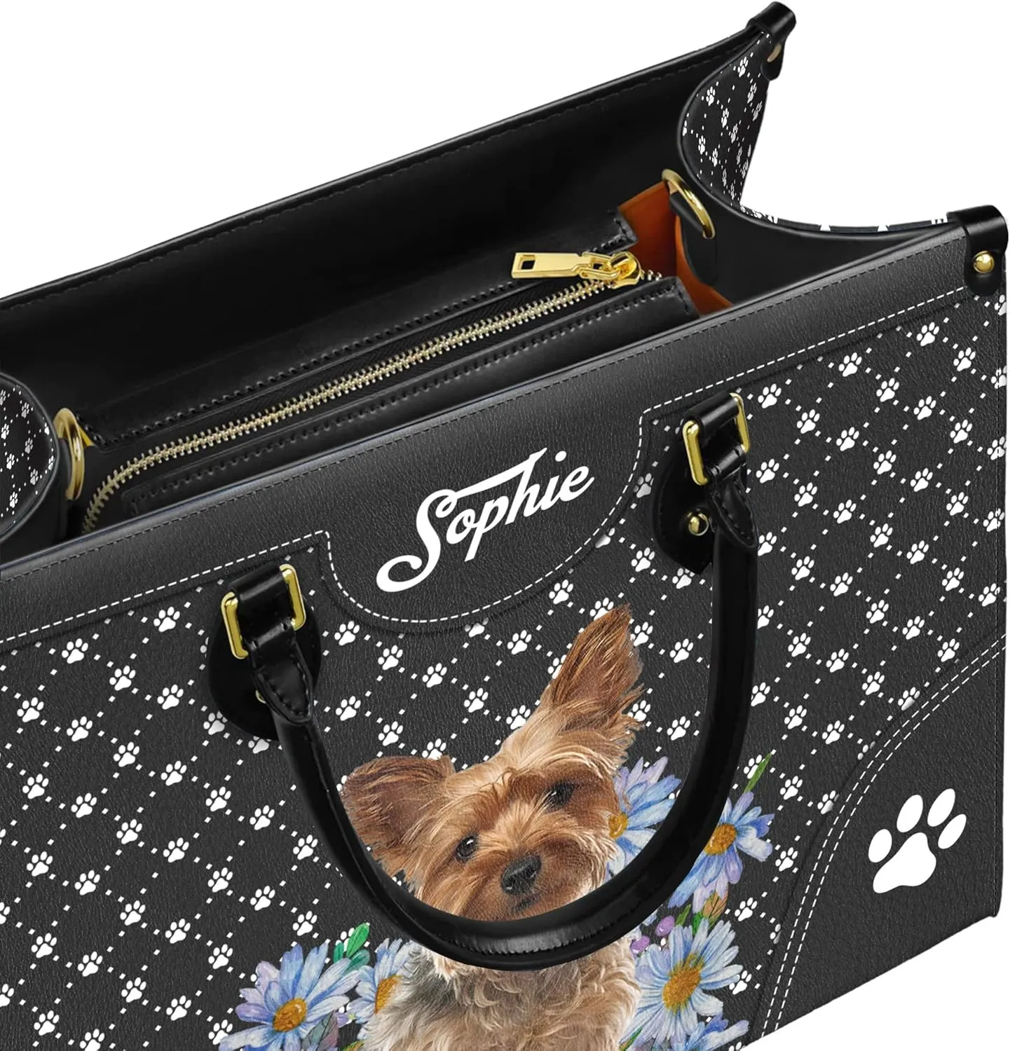 Personalized Yorkshire Terrier Dog Handbags, Custom Name Dog Leather Bags, Purses, Shoulder Bag, Gift For Dog Mom Dog Lover