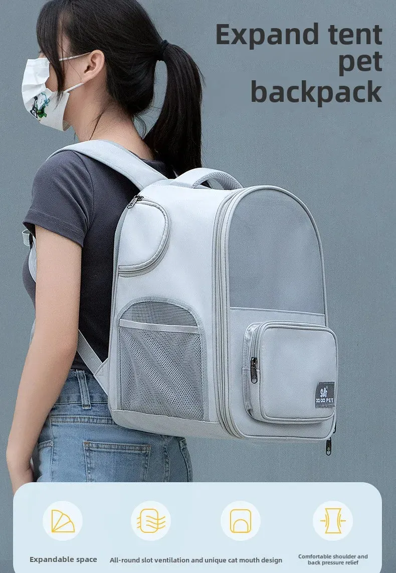 Pet Backpack Expandable Foldable Cat Carrier for Small Medium Dog and Cat Transport Dog Bag Large Space Pets Carrier with Zipper