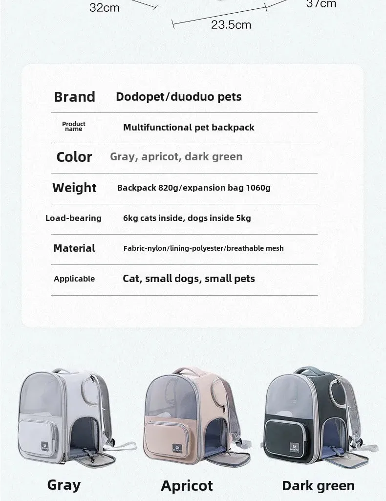 Pet Backpack Expandable Foldable Cat Carrier for Small Medium Dog and Cat Transport Dog Bag Large Space Pets Carrier with Zipper