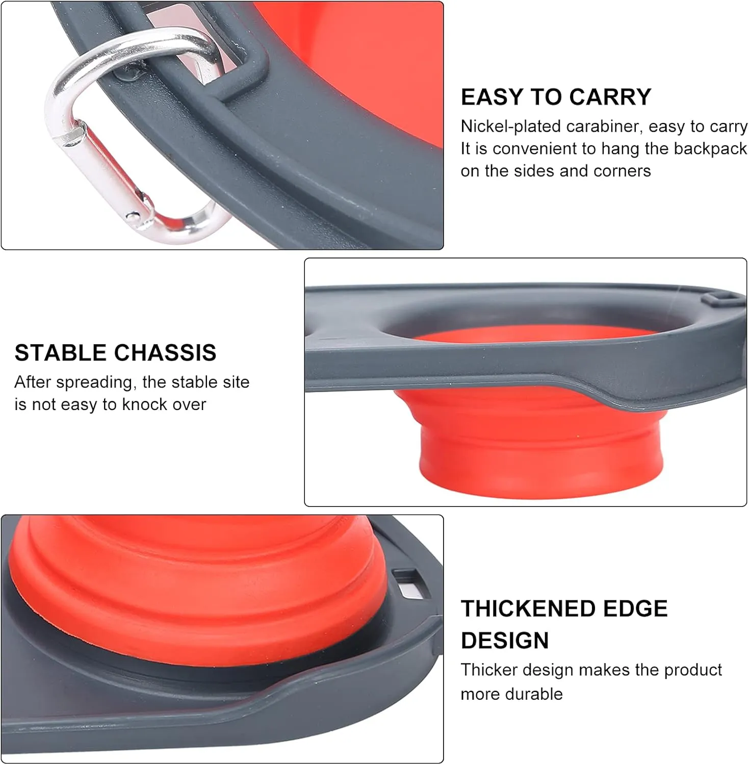 Pet Folding Double Bowl | Foldable Dog & Cat Bowl for Food & Water | Travel/Hiking/Camping | Non - Spill Silicone Base, Non - BPA, 2 in 1 Design (Red)