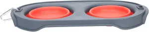 Pet Folding Double Bowl | Foldable Dog & Cat Bowl for Food & Water | Travel/Hiking/Camping | Non - Spill Silicone Base, Non - BPA, 2 in 1 Design (Red)