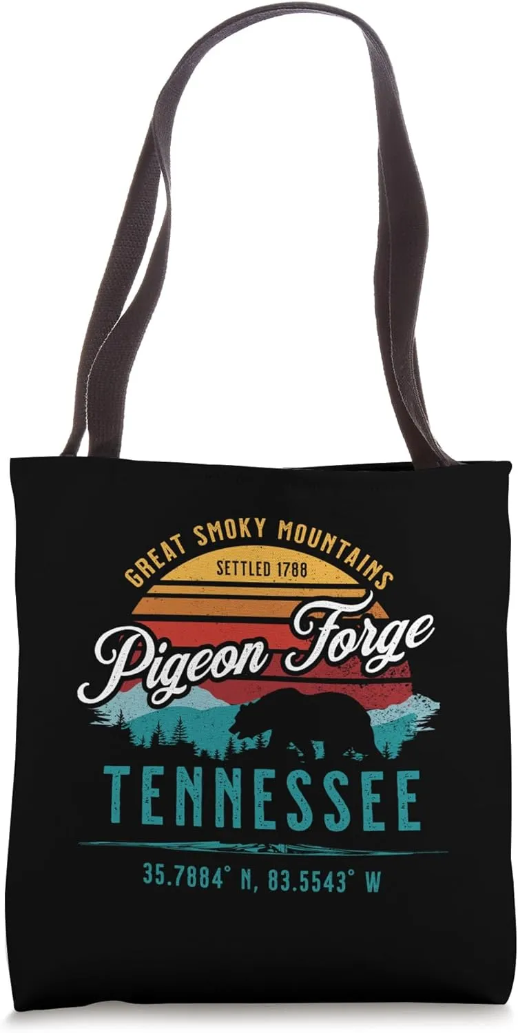 Pigeon Forge Tennessee Great Smoky Mountains Bear Retro Sun Tote Bag
