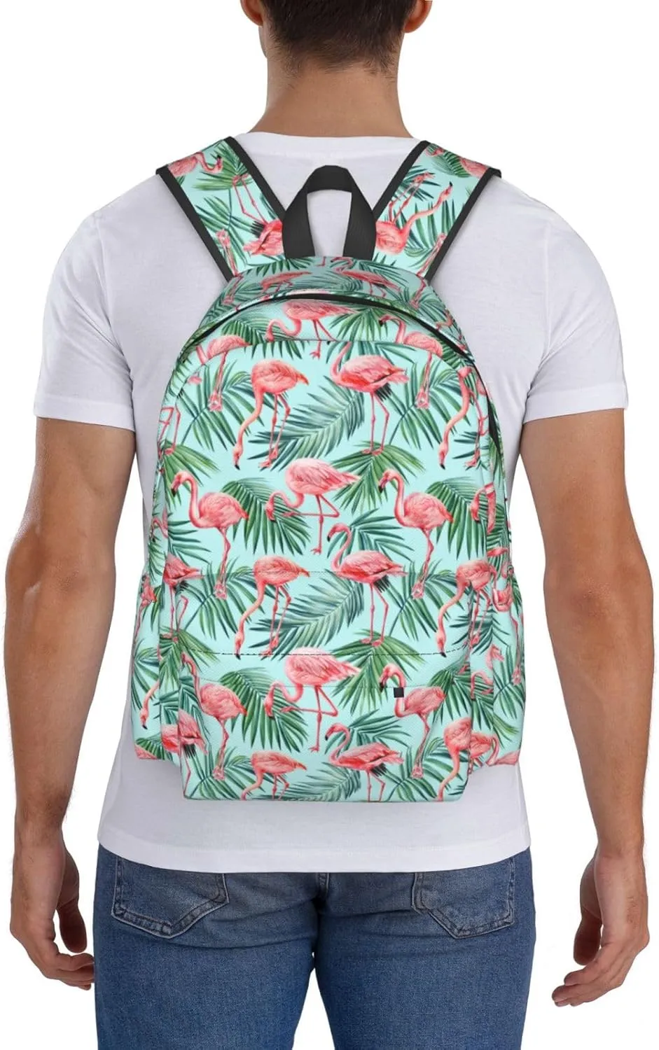 Pink Flamingo Watercolor Palm Leaves Tropics Laptop Backpack Shoulder Bag Laptop Pack Travel Backpacks Commuter Back Pack Casual Daypack Bags With Side Pockets
