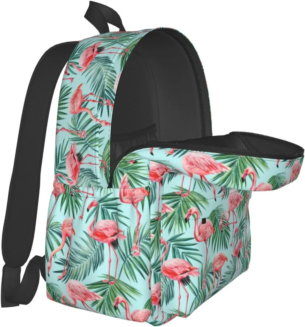 Pink Flamingo Watercolor Palm Leaves Tropics Laptop Backpack Shoulder Bag Laptop Pack Travel Backpacks Commuter Back Pack Casual Daypack Bags With Side Pockets