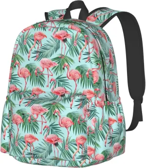 Pink Flamingo Watercolor Palm Leaves Tropics Laptop Backpack Shoulder Bag Laptop Pack Travel Backpacks Commuter Back Pack Casual Daypack Bags With Side Pockets