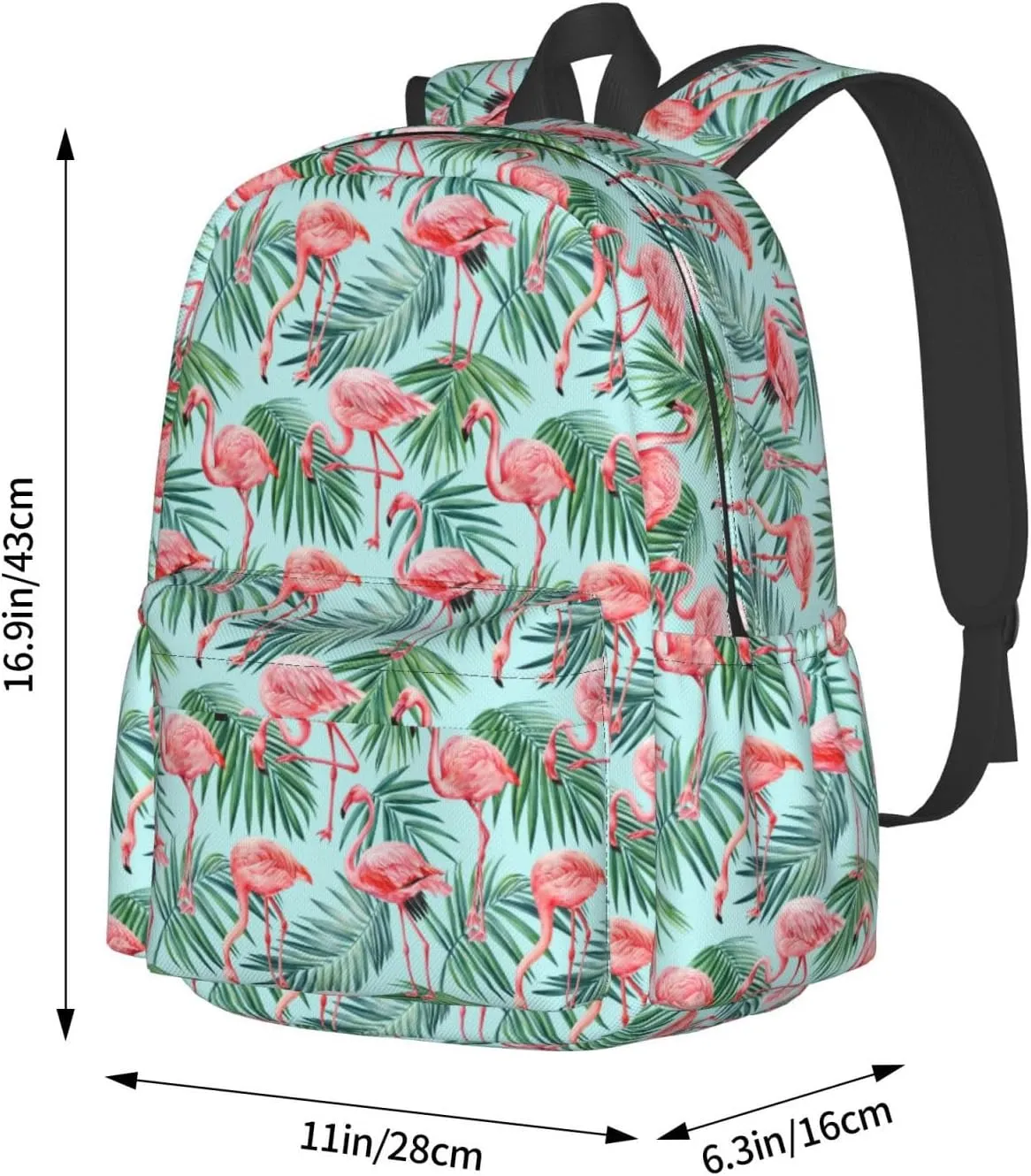 Pink Flamingo Watercolor Palm Leaves Tropics Laptop Backpack Shoulder Bag Laptop Pack Travel Backpacks Commuter Back Pack Casual Daypack Bags With Side Pockets