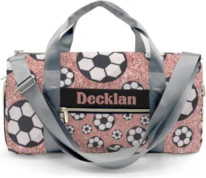 Pink Gliiter Print Sport Ball Soccer Personalized Kids Duffel Swim Bag for Boys,Customized Swim Duffle Bag for Boys Man Kids Gifts