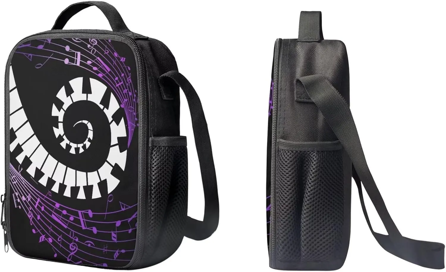 PinUp Angel Black Purple Musical Notation Print Cute Patterned Backpack With Pencil Bag and Lunch Bag for Boys Girls, Kids Backpacks for Elementary School with Adjustable Padded Straps