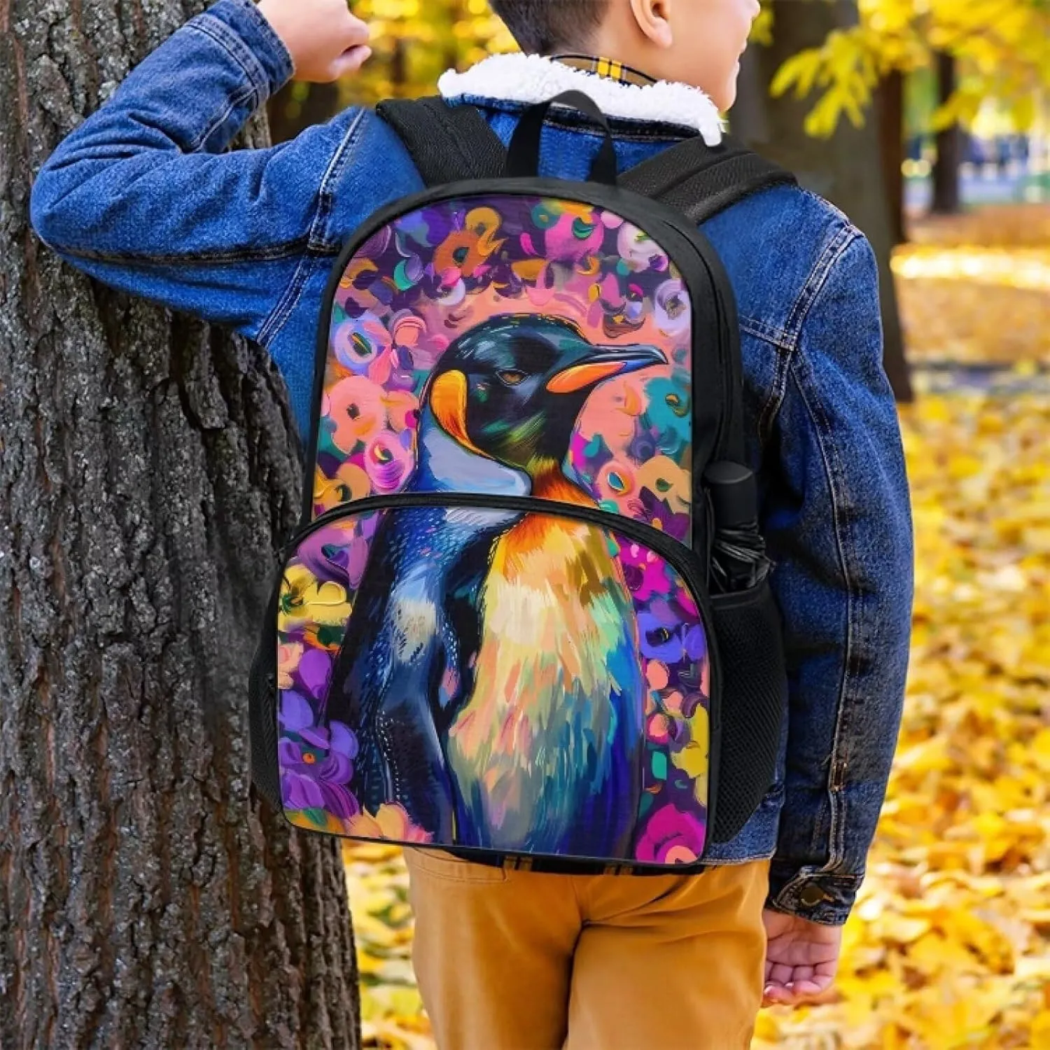 PinUp Angel Emperor Penguin Print Kids Art Oil Painting Animal Patterned Backpack for Elementary Primary Middle School Bags for Teens Children Cute Book Bags Gifts