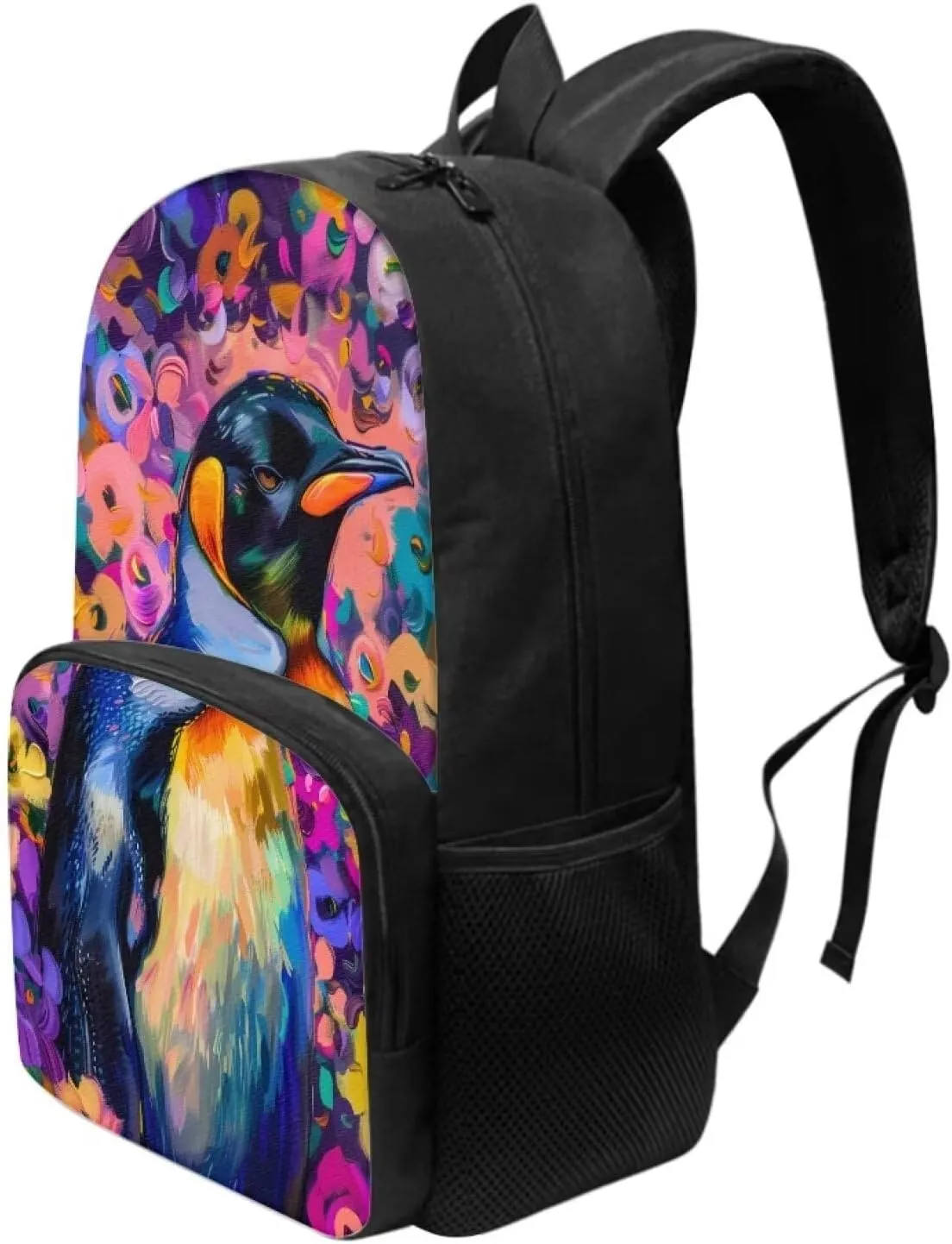 PinUp Angel Emperor Penguin Print Kids Art Oil Painting Animal Patterned Backpack for Elementary Primary Middle School Bags for Teens Children Cute Book Bags Gifts