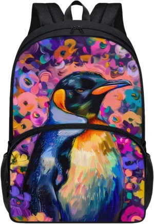 PinUp Angel Emperor Penguin Print Kids Art Oil Painting Animal Patterned Backpack for Elementary Primary Middle School Bags for Teens Children Cute Book Bags Gifts