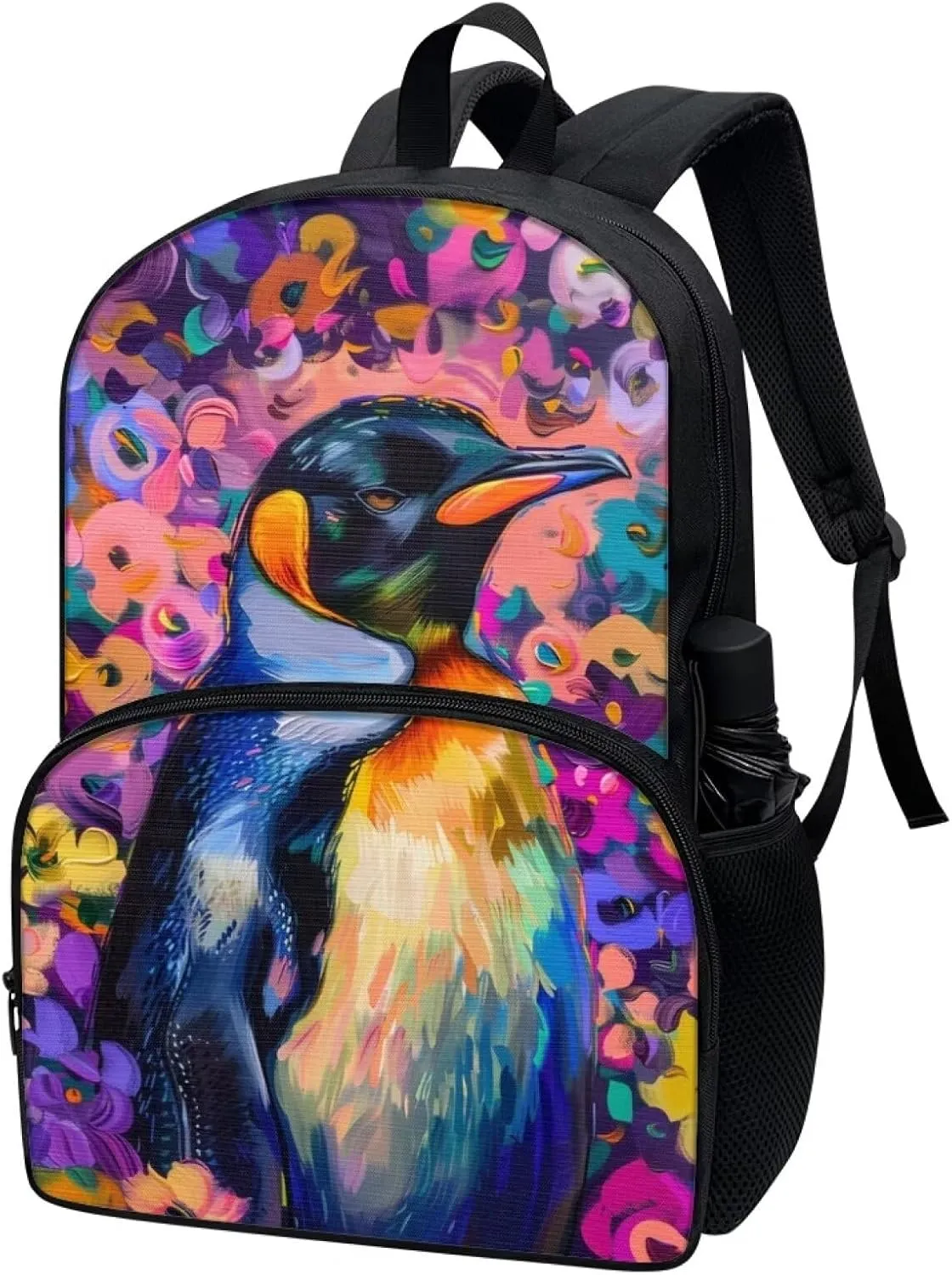 PinUp Angel Emperor Penguin Print Kids Art Oil Painting Animal Patterned Backpack for Elementary Primary Middle School Bags for Teens Children Cute Book Bags Gifts
