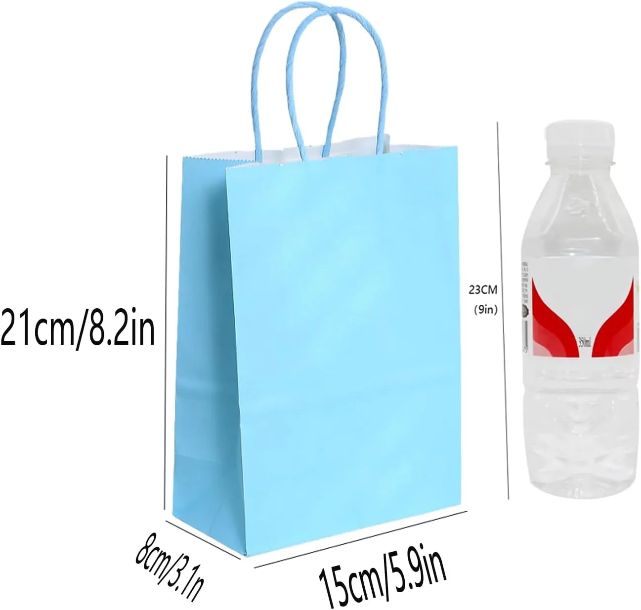 piqiya Small Plain Natural Paper Kraft Gift Bags with Handles Light Blue Paper Bags for Eid Birthday Party Grocery Retail Business Goody Craft Bag (Blue，24pcs)