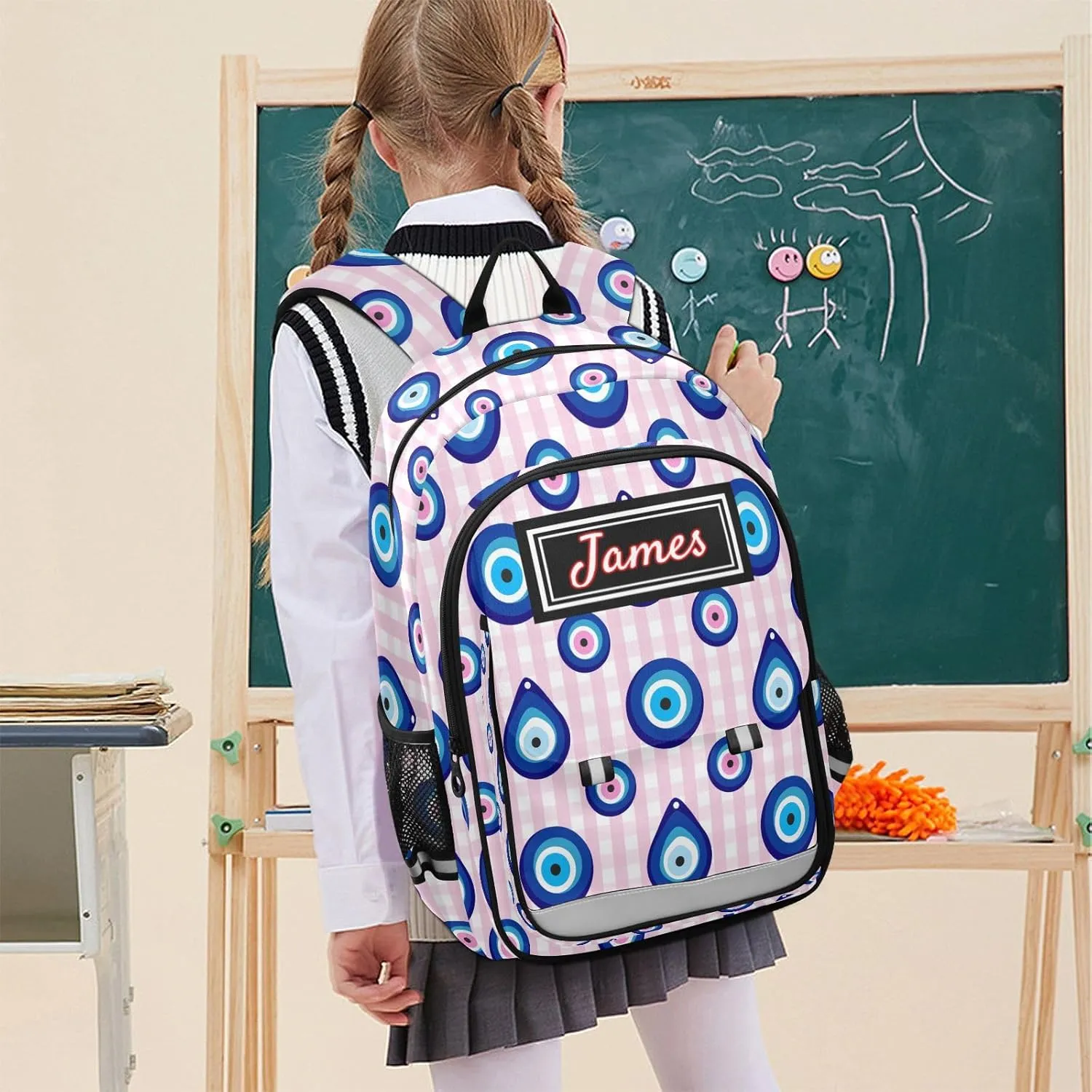 Plaaee Personalized Backpack Evil Eye Turkish Custom Backpacks for School Back to School Gifts, Schoolbag for Boys Girls Kids