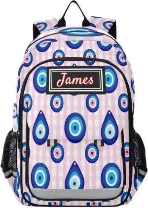 Plaaee Personalized Backpack Evil Eye Turkish Custom Backpacks for School Back to School Gifts, Schoolbag for Boys Girls Kids
