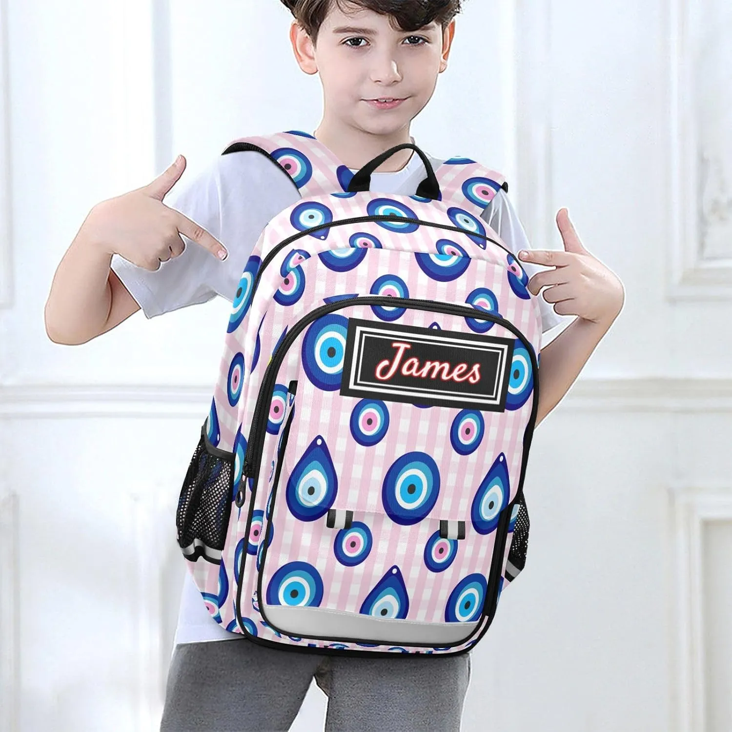 Plaaee Personalized Backpack Evil Eye Turkish Custom Backpacks for School Back to School Gifts, Schoolbag for Boys Girls Kids