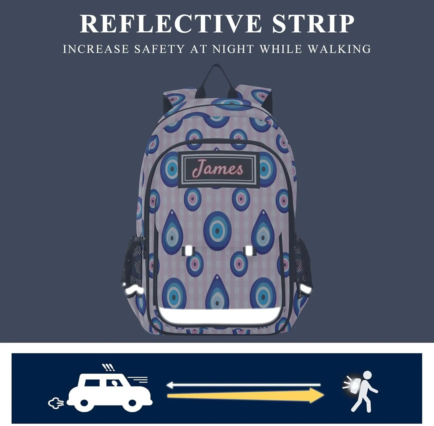 Plaaee Personalized Backpack Evil Eye Turkish Custom Backpacks for School Back to School Gifts, Schoolbag for Boys Girls Kids