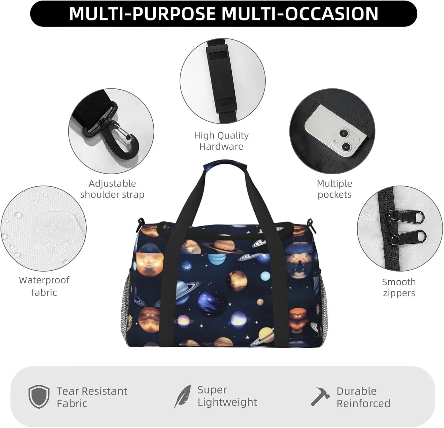 Planets Stars And Milky Way Galaxy Travel Bag, Weekender Bags For Women Men For Outdoor Adventures, Ideal For Camping And Hiking