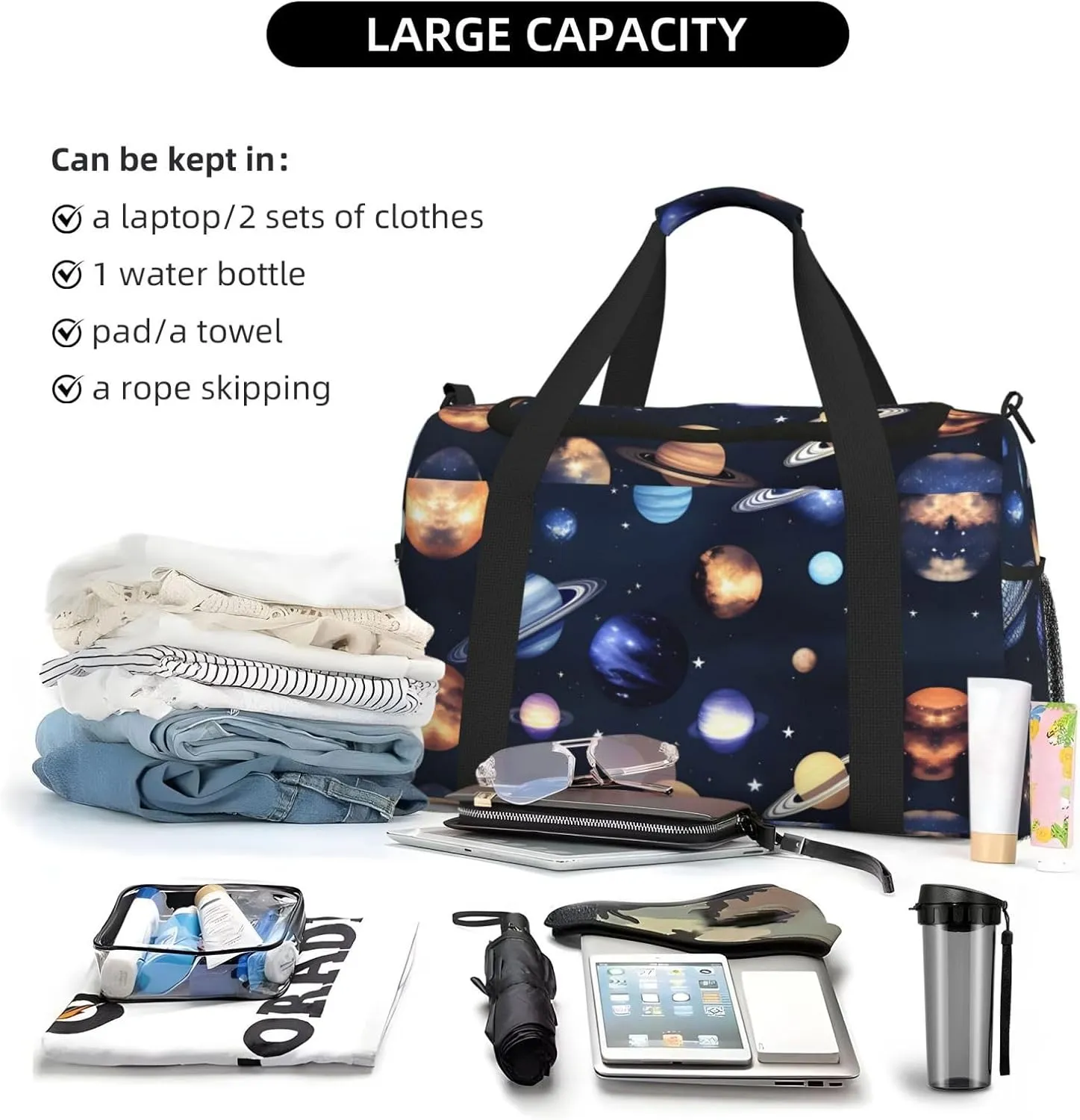 Planets Stars And Milky Way Galaxy Travel Bag, Weekender Bags For Women Men For Outdoor Adventures, Ideal For Camping And Hiking
