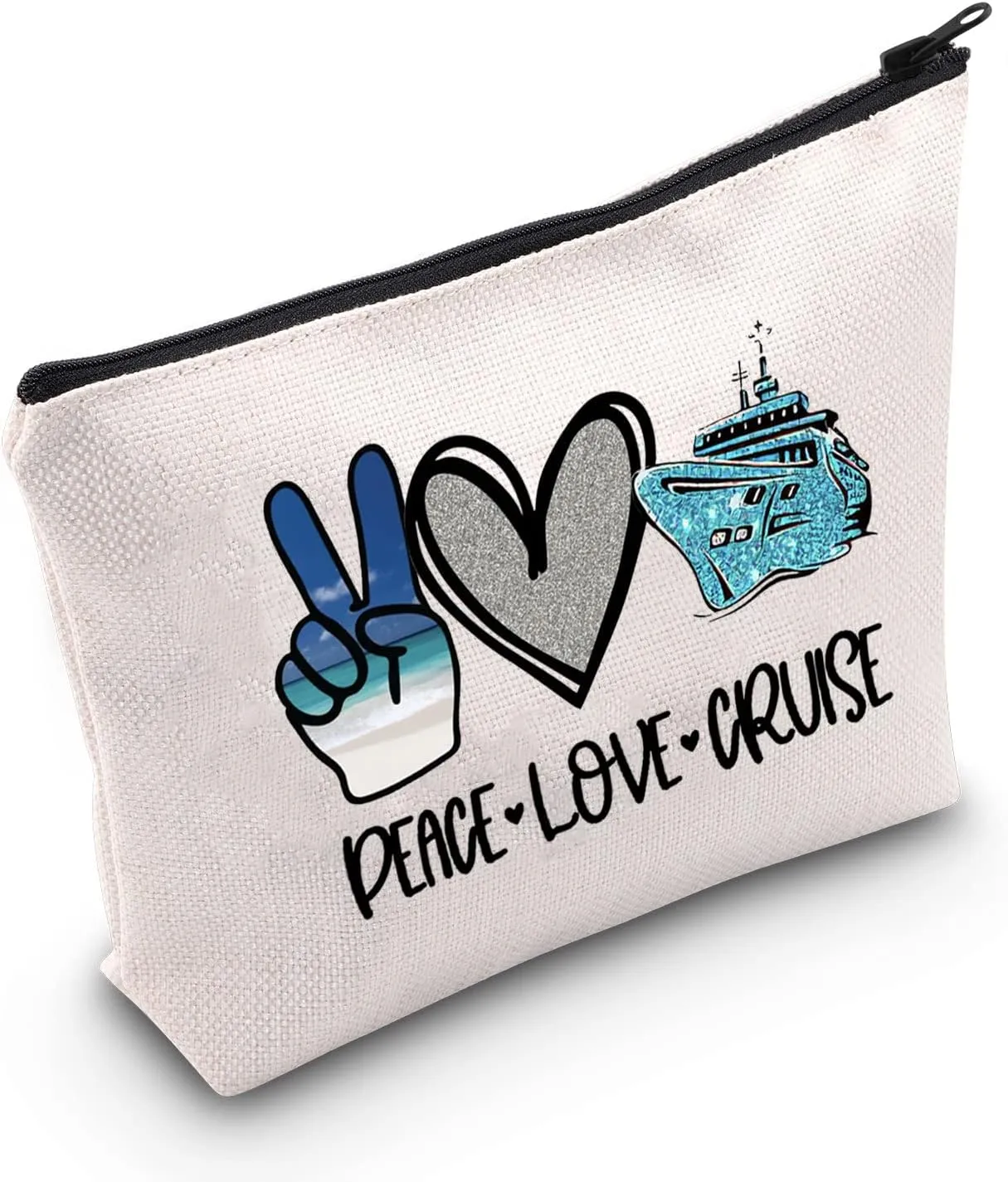 POFULL Cruise Travel Gift Cruise Lover Gift Peace Love Cruise Cosmetic Bag Summer Vacation Gift (PEACE LOVE CRUISE bag)